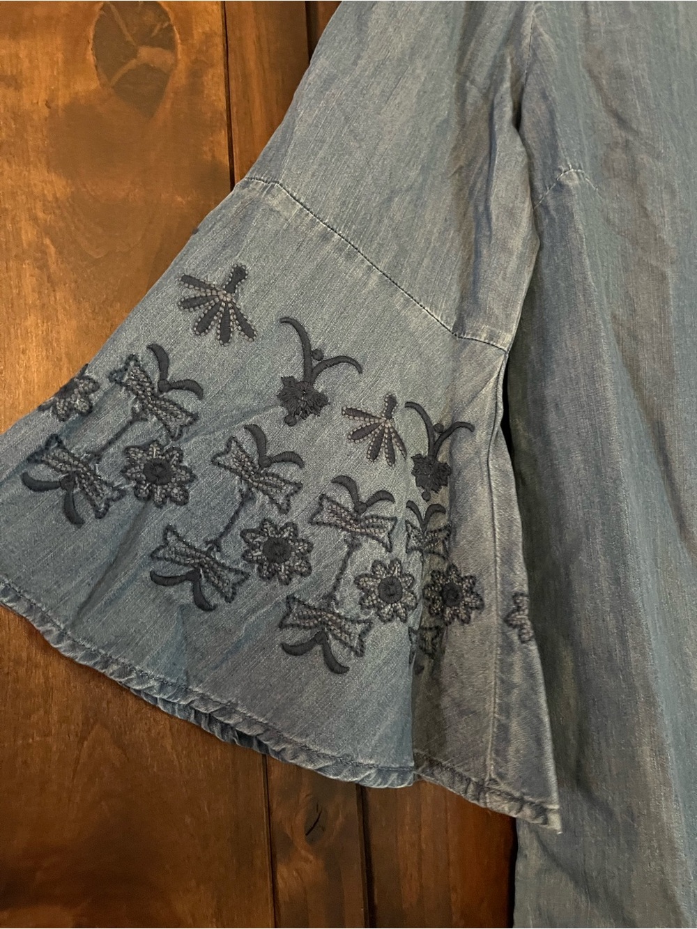 Embroidered Chambray tunic Dress in Light Blue - Picture 2 of 6